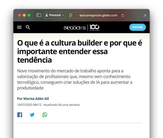 Curso de IA Cultura Builder destaque na Época Negócios - Melhor curso de inteligência artificial do Brasil